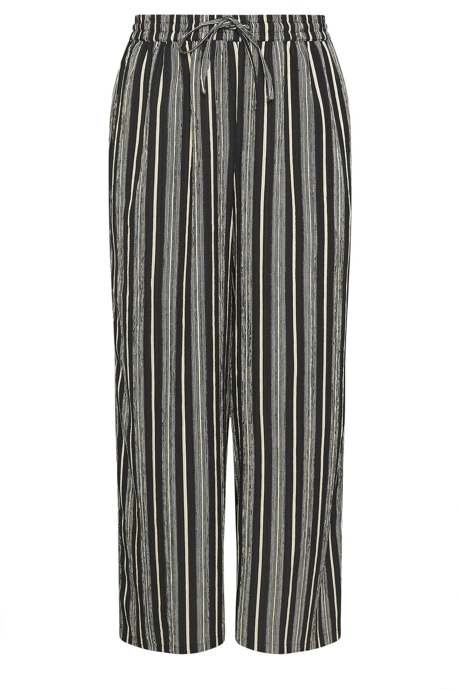 Yours Curve Black Stripe Textured Wide Leg Trousers