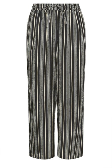 Yours Curve Black Stripe Textured Wide Leg Trousers
