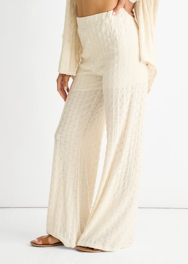 Gini London Beige Textured Elasticated Waist Flared Trousers