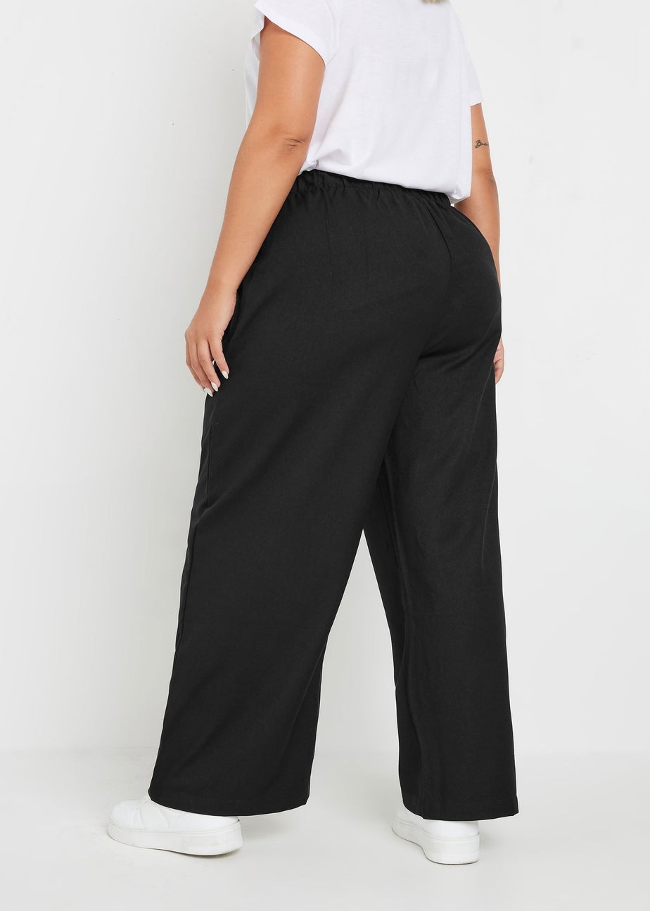 Yours Curve Black Drawstring Wide Leg Trousers