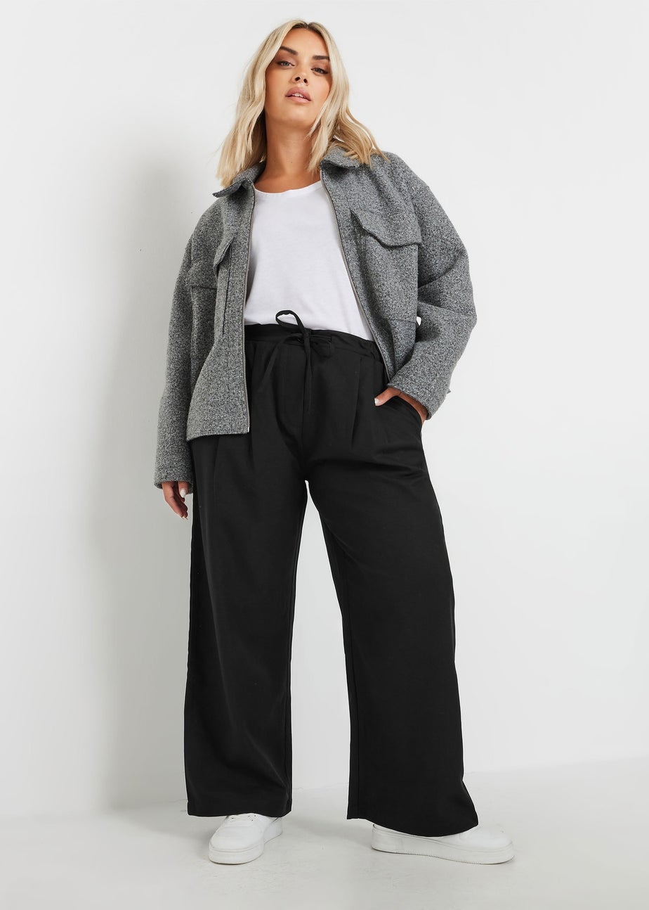 Yours Curve Black Drawstring Wide Leg Trousers