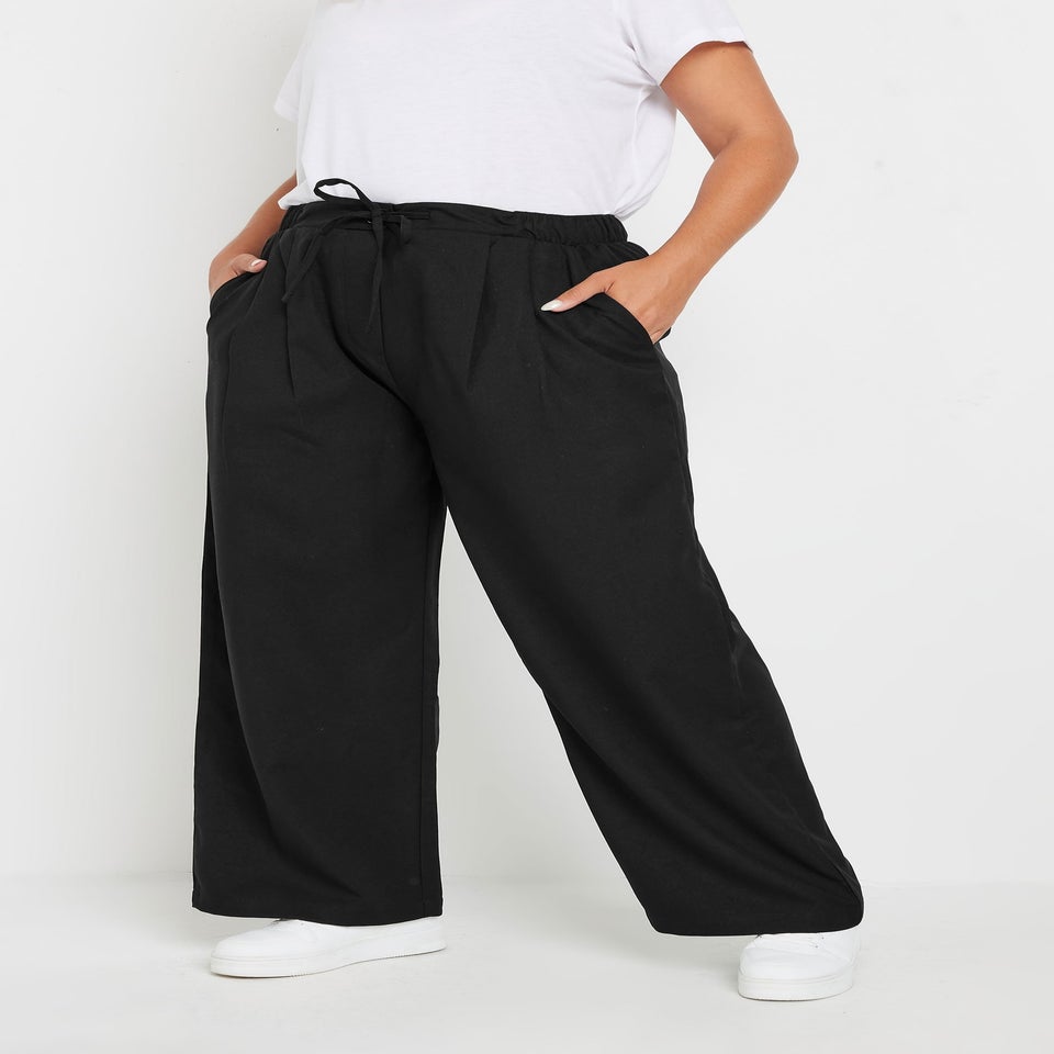 Yours Curve Black Drawstring Wide Leg Trousers