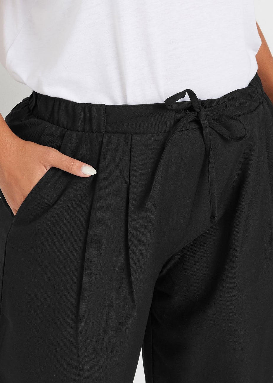 Yours Curve Black Drawstring Wide Leg Trousers