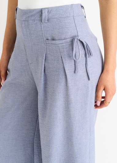 Gini London Blue Linen Look High Waist Wide Leg Trousers