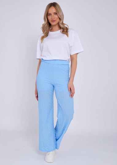 Gini London Sky Blue Textured Elasticated Waist Flared Trousers