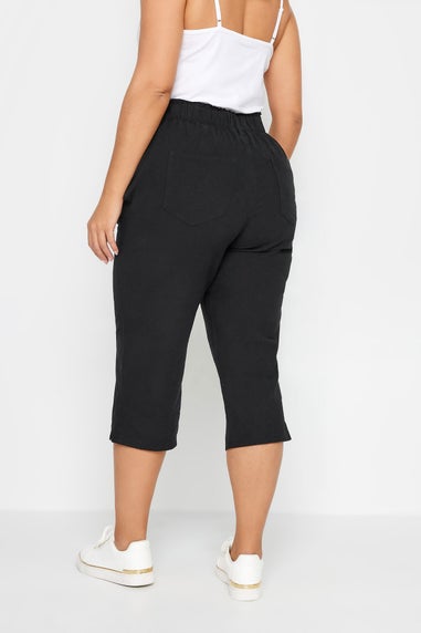 Yours Curve Black Elasticated Cool Cotton Cropped Trousers