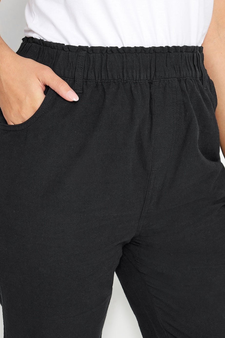 Yours Curve Black Elasticated Cool Cotton Cropped Trousers