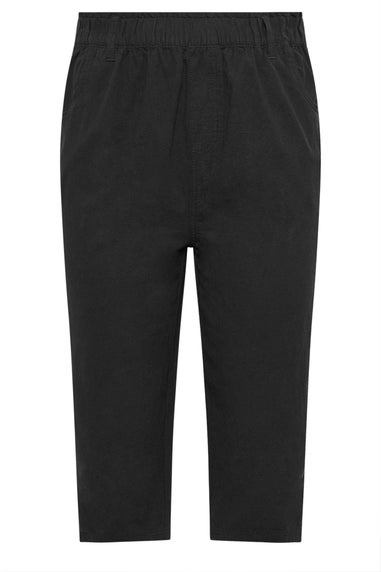 Yours Curve Black Elasticated Cool Cotton Cropped Trousers