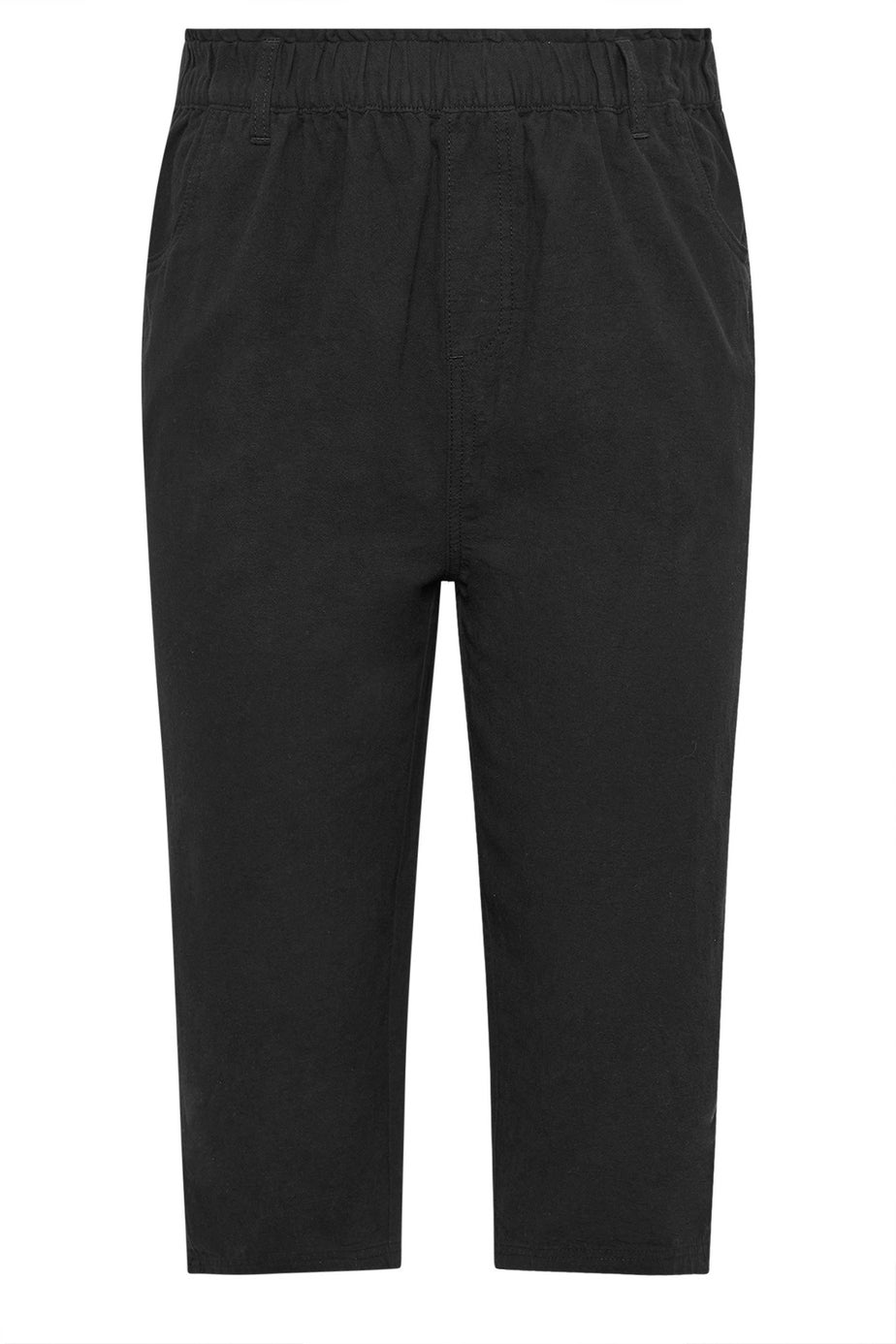 Yours Curve Black Elasticated Cool Cotton Cropped Trousers