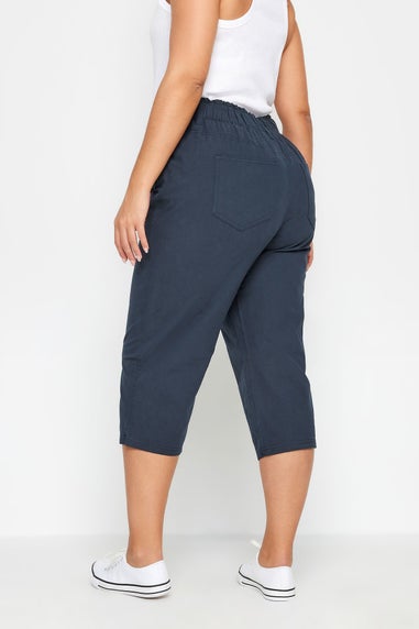 Yours Curve Navy Blue Cool Cotton Cropped Trousers