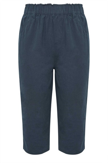 Yours Curve Navy Blue Cool Cotton Cropped Trousers
