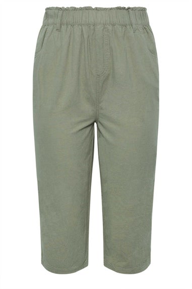 Yours Curve Green Khaki Cool Cotton Cropped Trousers