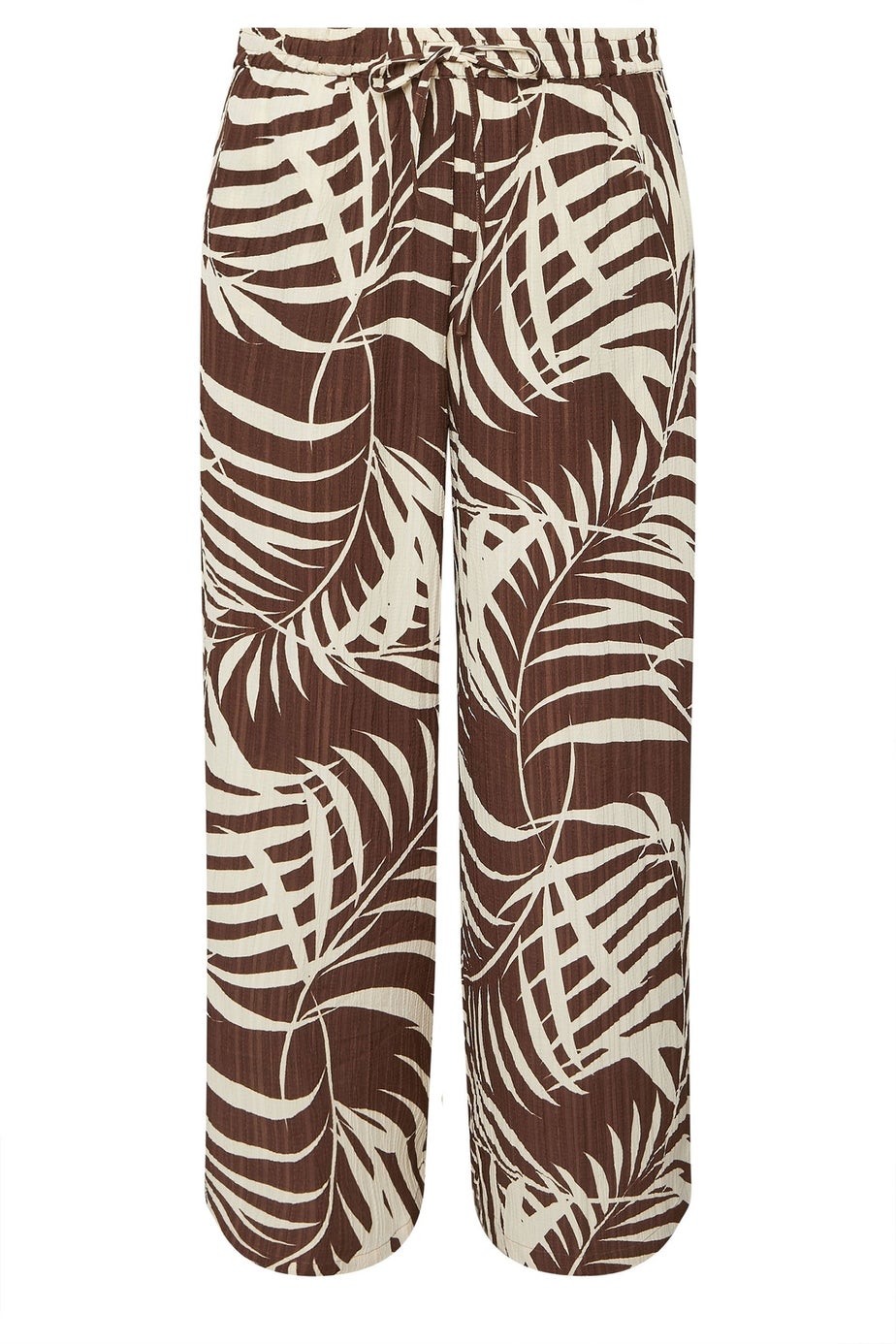 Yours Curve Brown Palm Print Textured Wide Leg Trousers