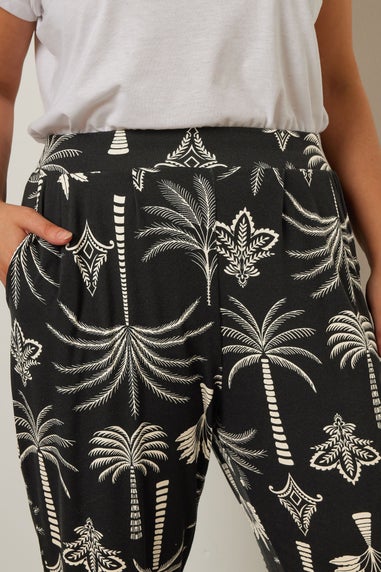 Yours Curve Black Palm Print Harem Trousers