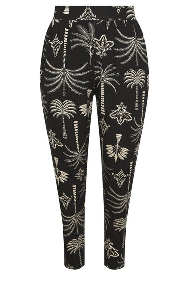 Yours Curve Black Palm Print Harem Trousers