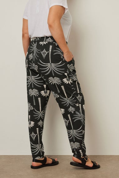 Yours Curve Black Palm Print Harem Trousers