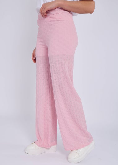 Gini London Pink Textured Elasticated Waist Flared Trousers