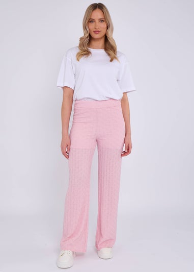 Gini London Pink Textured Elasticated Waist Flared Trousers