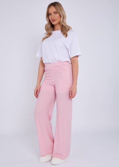 Gini London Pink Textured Elasticated Waist Flared Trousers