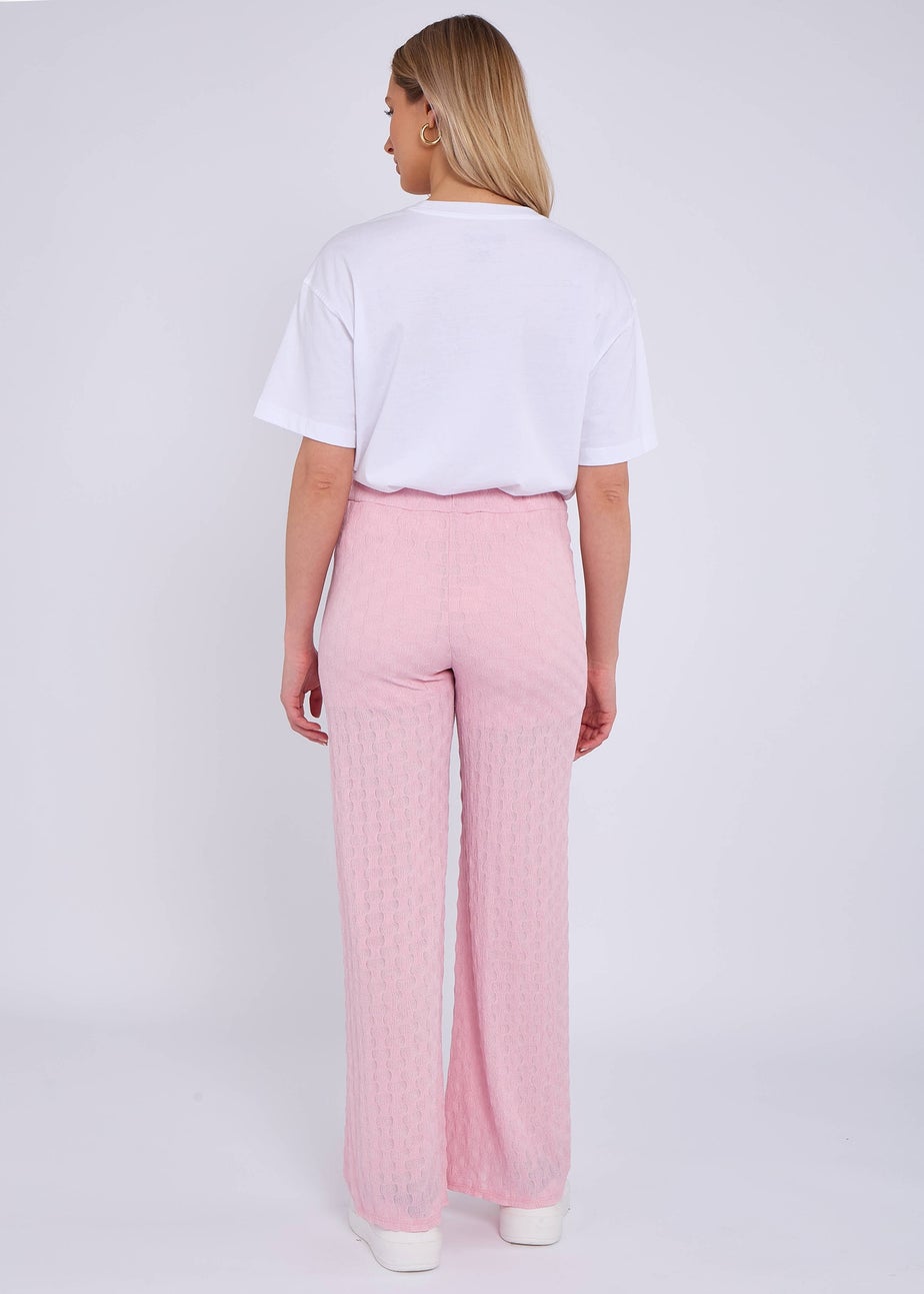 Gini London Pink Textured Elasticated Waist Flared Trousers