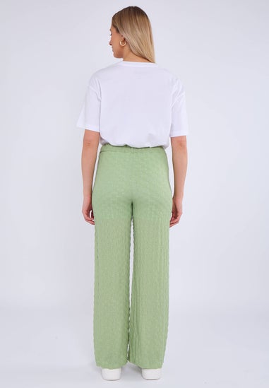 Gini London Sage Green Textured Elasticated Waist Flared Trousers