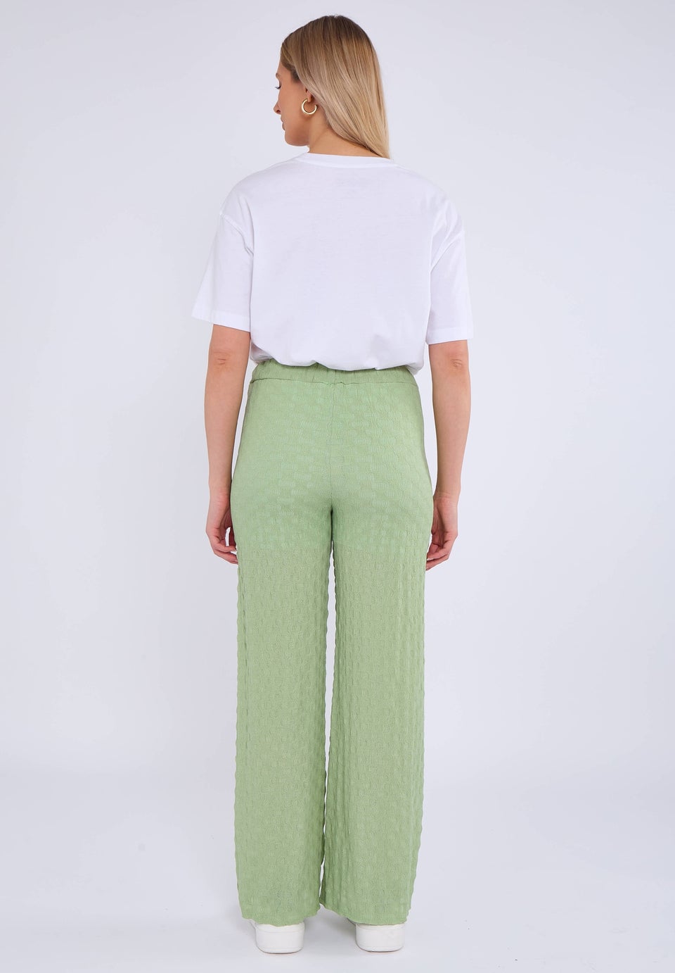 Gini London Sage Green Textured Elasticated Waist Flared Trousers