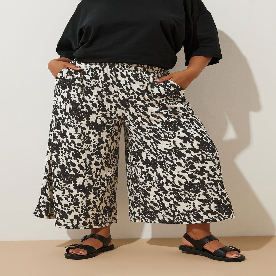 Yours Curve White Cow Print Midaxi Culottes