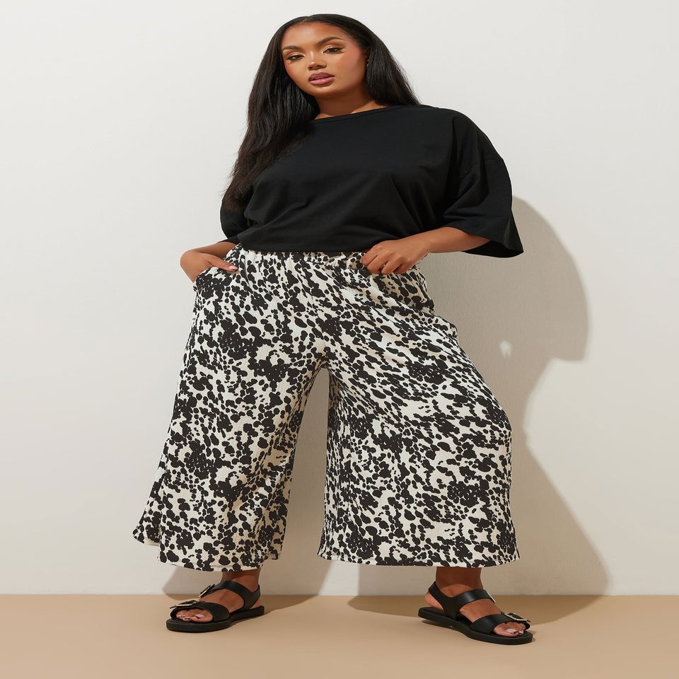 Yours Curve White Cow Print Midaxi Culottes