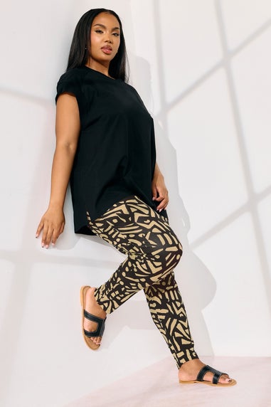 Yours Curve Natural Brown Abstract Print Harem Trousers