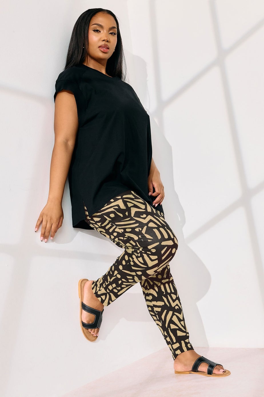 Yours Curve Natural Brown Abstract Print Harem Trousers