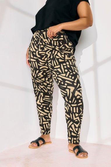 Yours Curve Natural Brown Abstract Print Harem Trousers