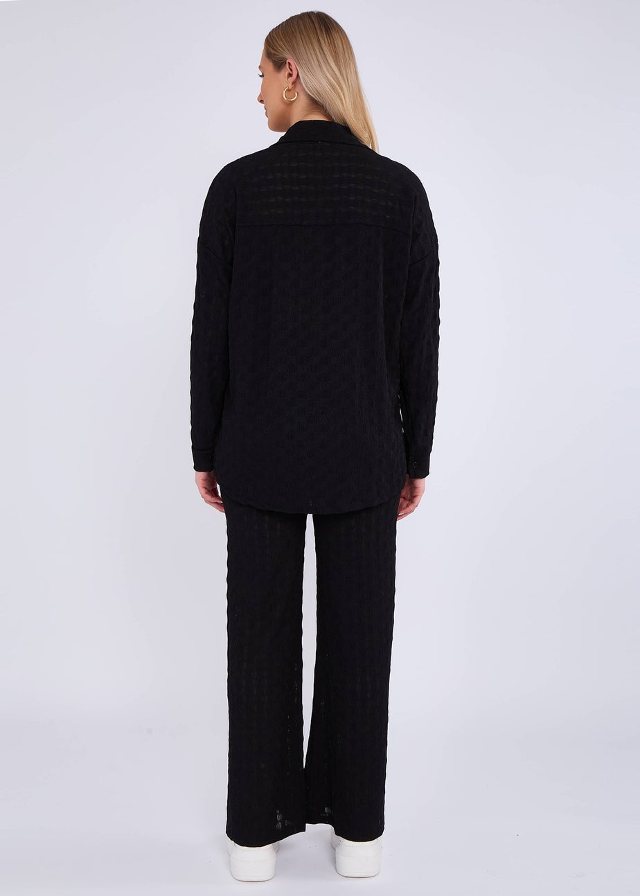 Gini London Black Textured Oversized Long Sleeves Shirt