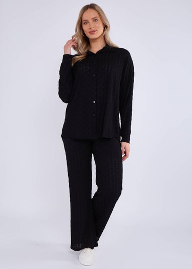 Gini London Black Textured Oversized Long Sleeves Shirt