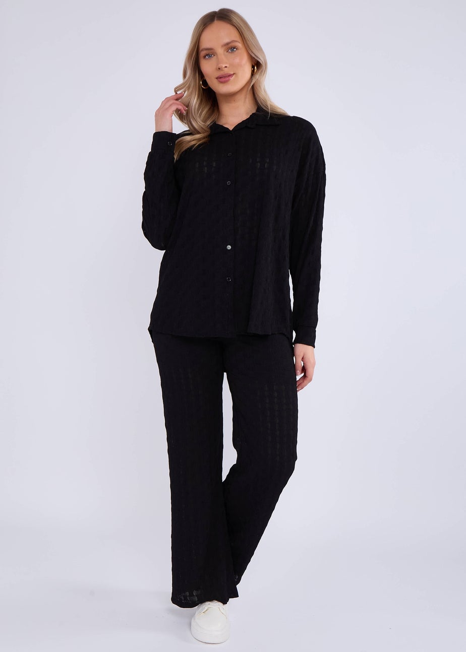 Gini London Black Textured Oversized Long Sleeves Shirt