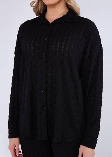Gini London Black Textured Oversized Long Sleeves Shirt