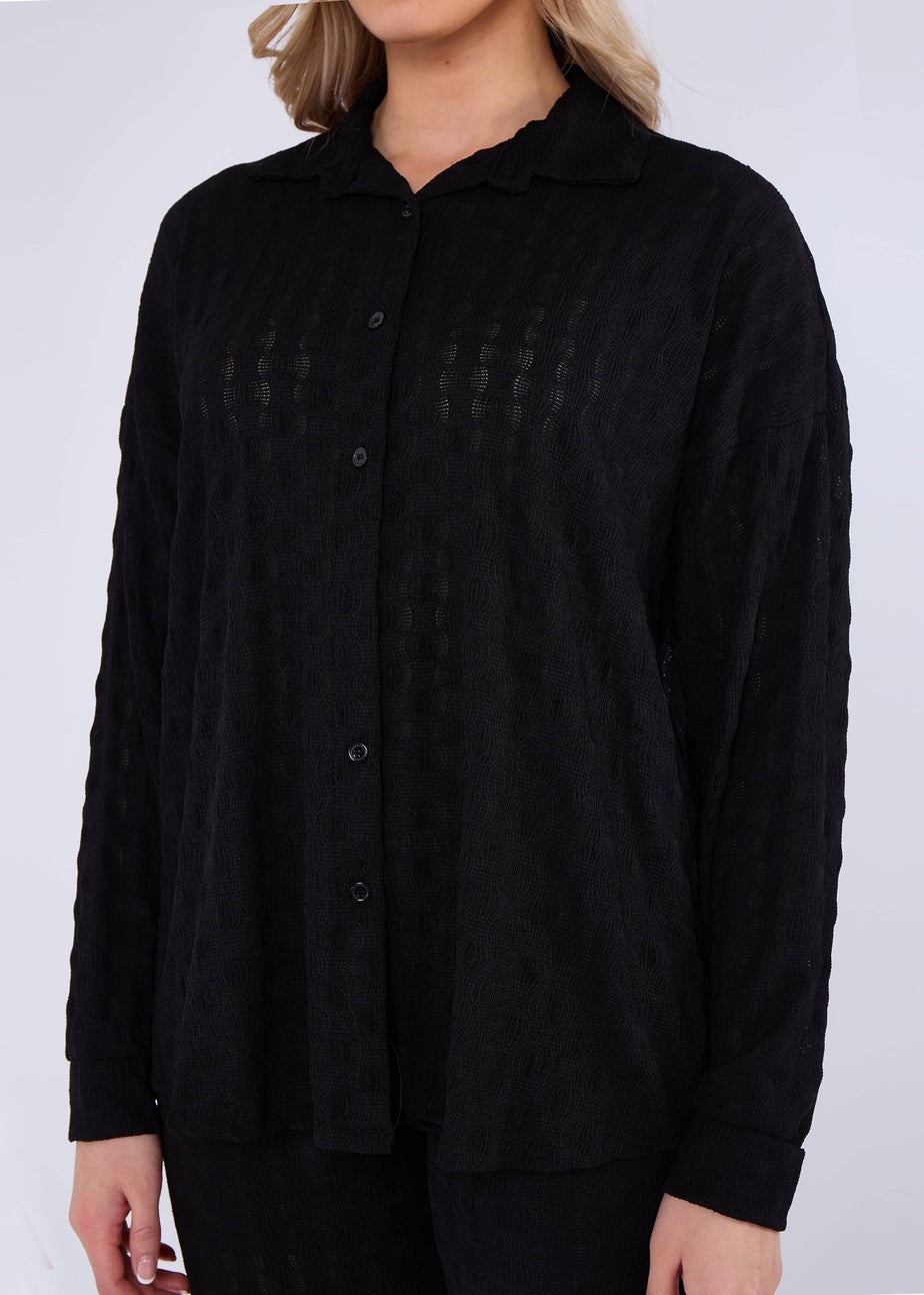 Gini London Black Textured Oversized Long Sleeves Shirt