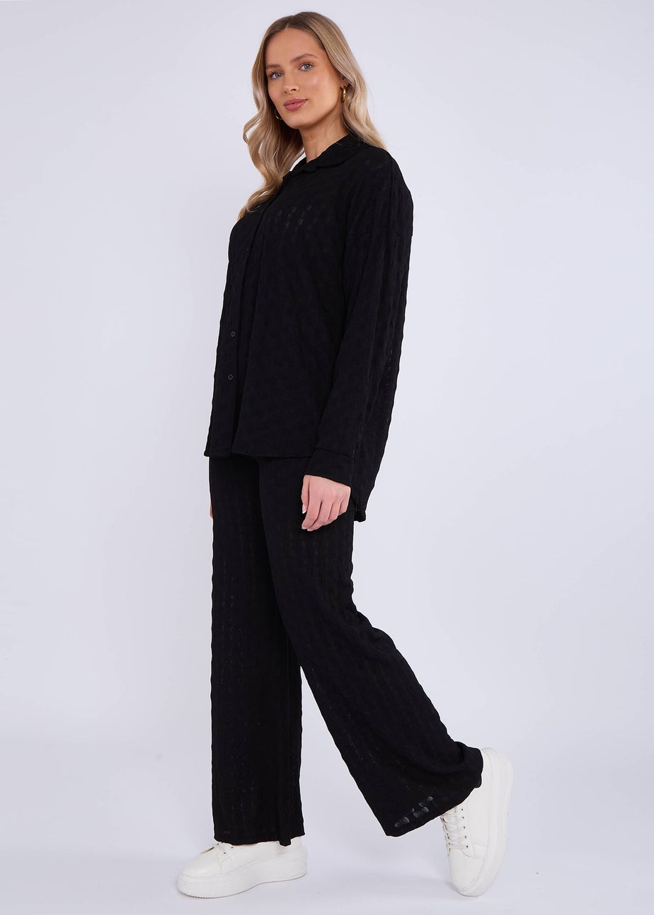 Gini London Black Textured Oversized Long Sleeves Shirt