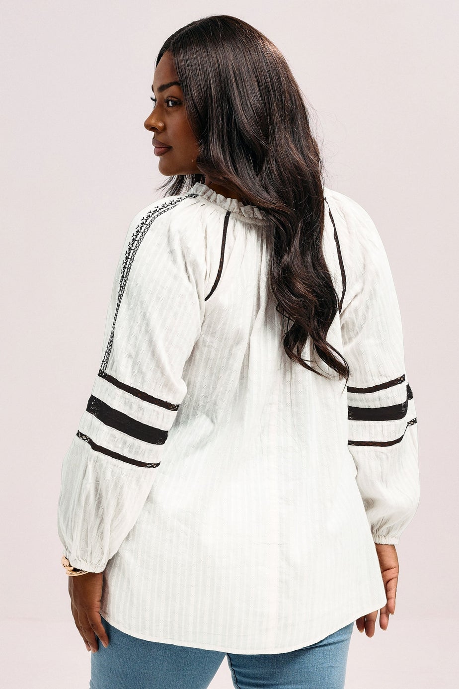 YOURS Curve Cream Embroidered Tie Neck Blouse