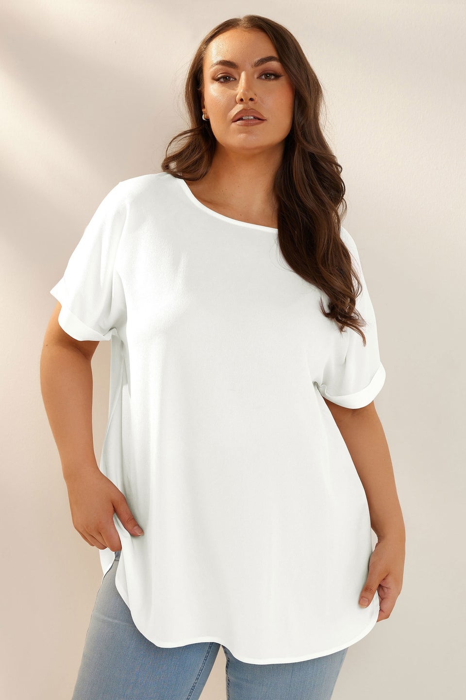 YOURS Curve White Boxy Short Sleeve Blouse