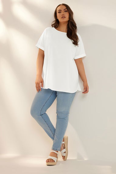 YOURS Curve White Boxy Short Sleeve Blouse