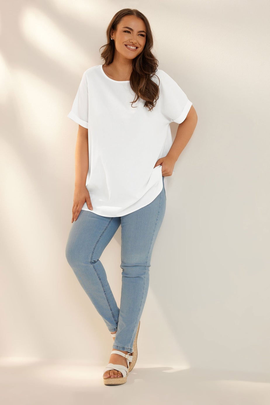YOURS Curve White Boxy Short Sleeve Blouse