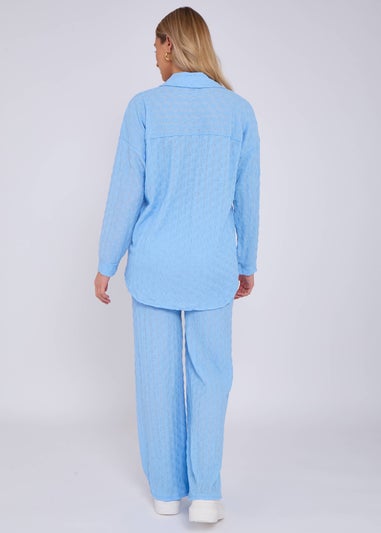 Gini London Sky Blue Textured Oversized Long Sleeves Shirt