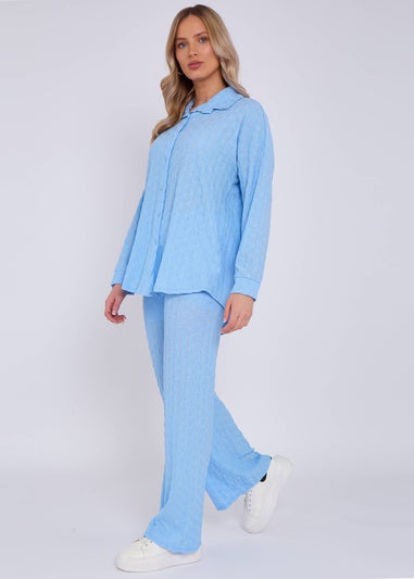 Gini London Sky Blue Textured Oversized Long Sleeves Shirt