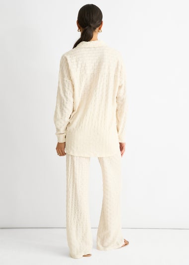 Gini London Beige Textured Oversized Long Sleeves Shirt