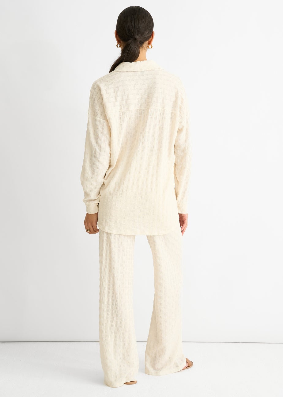 Gini London Beige Textured Oversized Long Sleeves Shirt