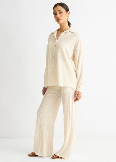Gini London Beige Textured Oversized Long Sleeves Shirt