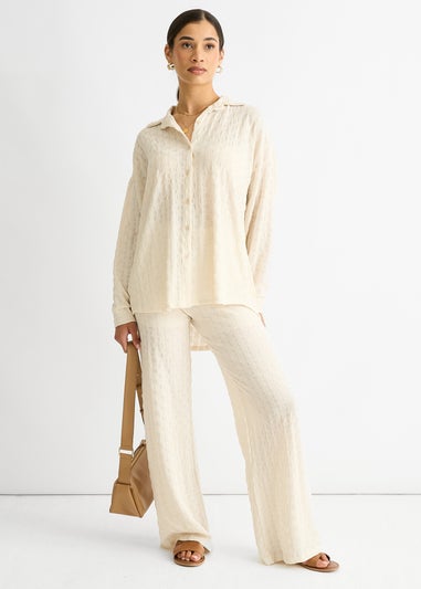 Gini London Beige Textured Oversized Long Sleeves Shirt