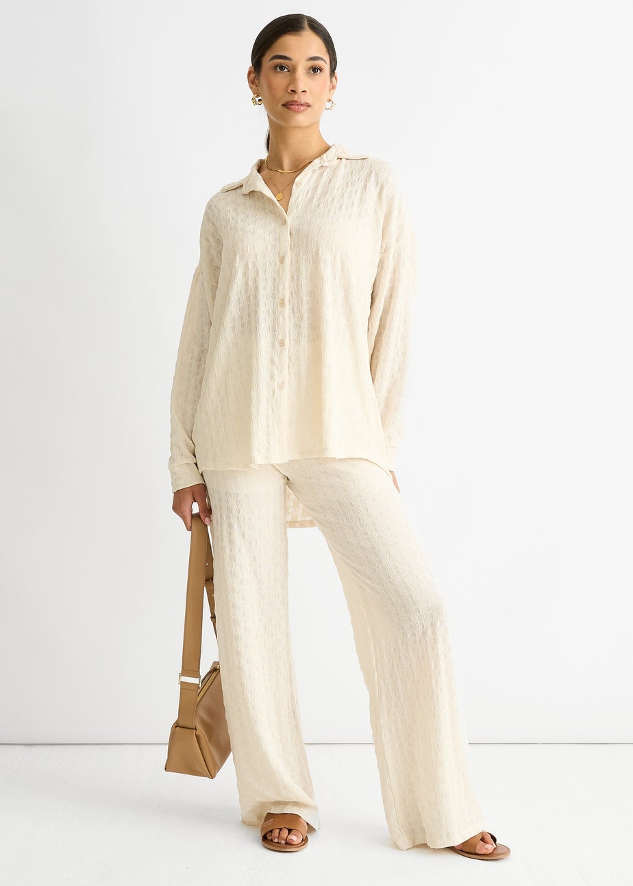 Gini London Beige Textured Oversized Long Sleeves Shirt