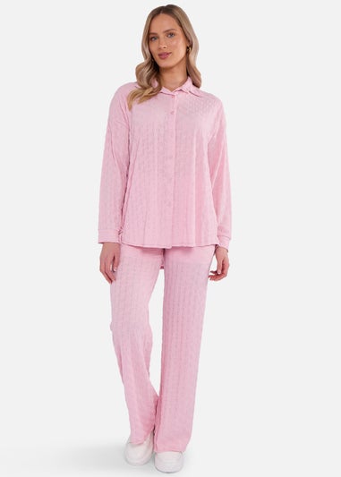 Gini London Pink Textured Oversized Long Sleeves Shirt
