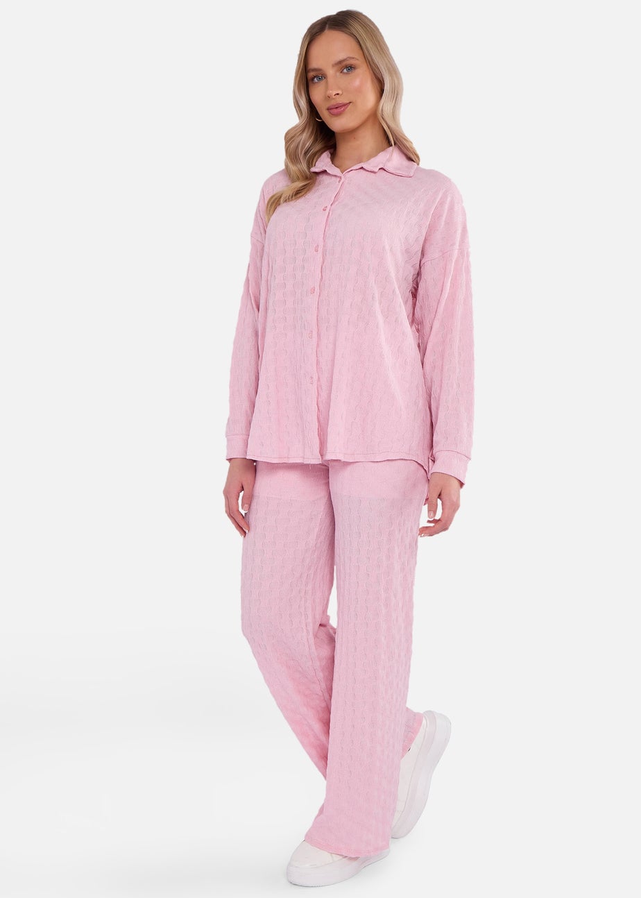 Gini London Pink Textured Oversized Long Sleeves Shirt